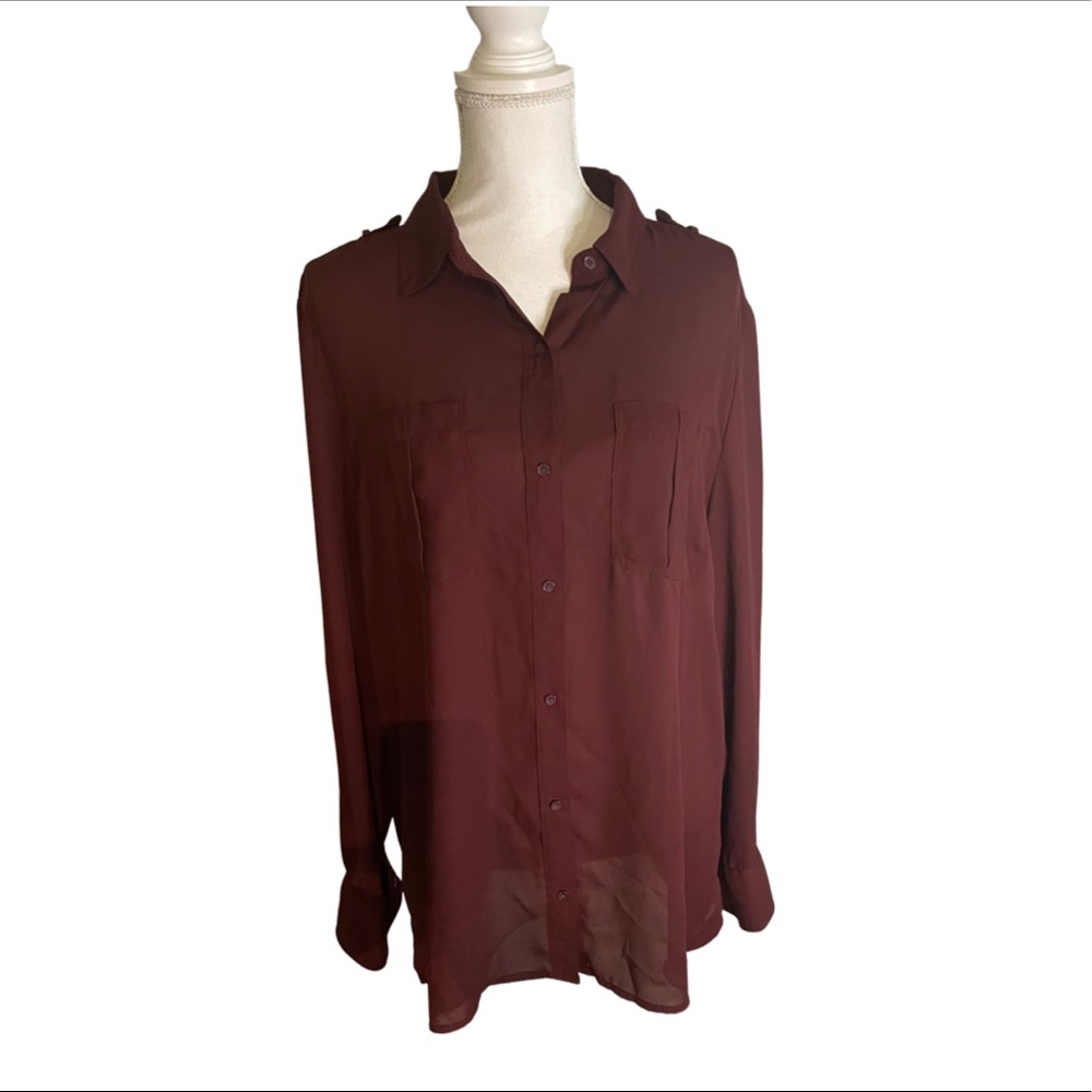 Banana republic maroon sheer blouse